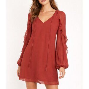 BCBGeneration Ruffle Mini Shift Dress V Neck Rust Orange NWT - Small